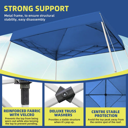 10x10 Pop Up Canopy Tent With Durable Silver Coated Cover And Adjustable Slant Legs, Easy Setup Outdoor Patio Instant Sun Shelter - Blue, Included 1 x Storage Carry Bag, 4 x Guylines, 8 x Stakes