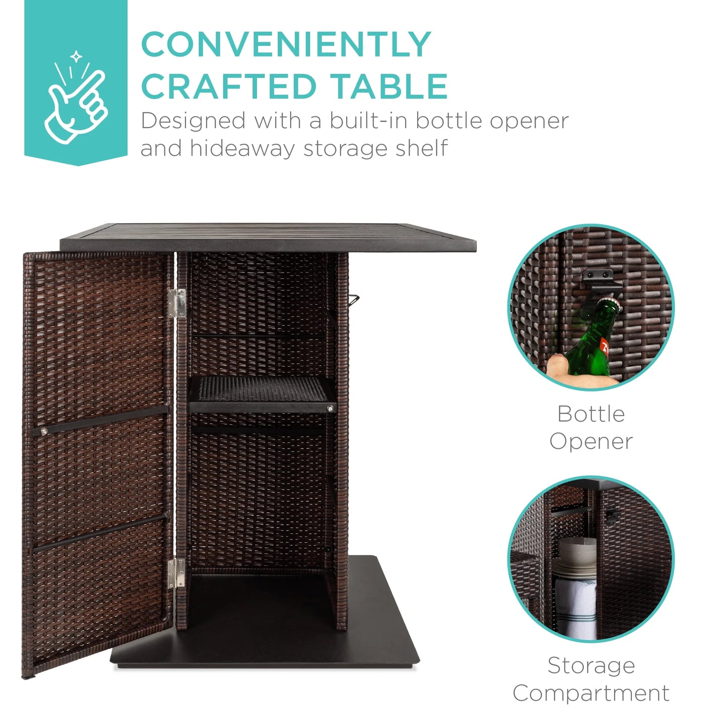 Best Choice Products 5-Piece Patio Wicker Bar Set w/Built-In Bottle Opener, Hidden Storage Shelf, 4 Stools - Brown