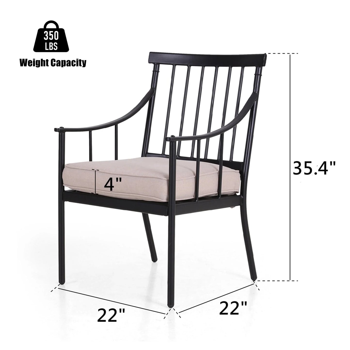 MF Studio 7-Piece Outdoor Dining Set Metal Patio Furniture with 6 PCS Cushioned Armchairs& 1 PC Rectangle Table, Black