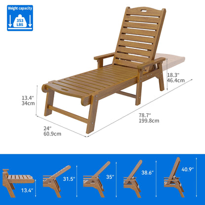 Dextrus Outdoor Chaise Lounge Chair with Wide Armrest and Adjustable Backrest, Waterproof Resin Patio Lounger with 350lbs Capacity