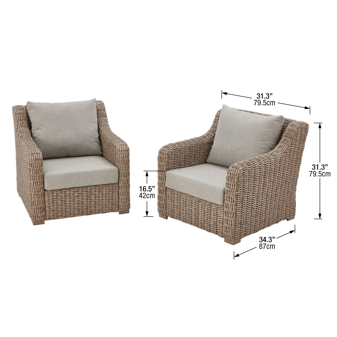 Better Homes & Gardens Bellamy 2-Pack Outdoor Wicker Club Lounge Patio Chairs, Dark Brown