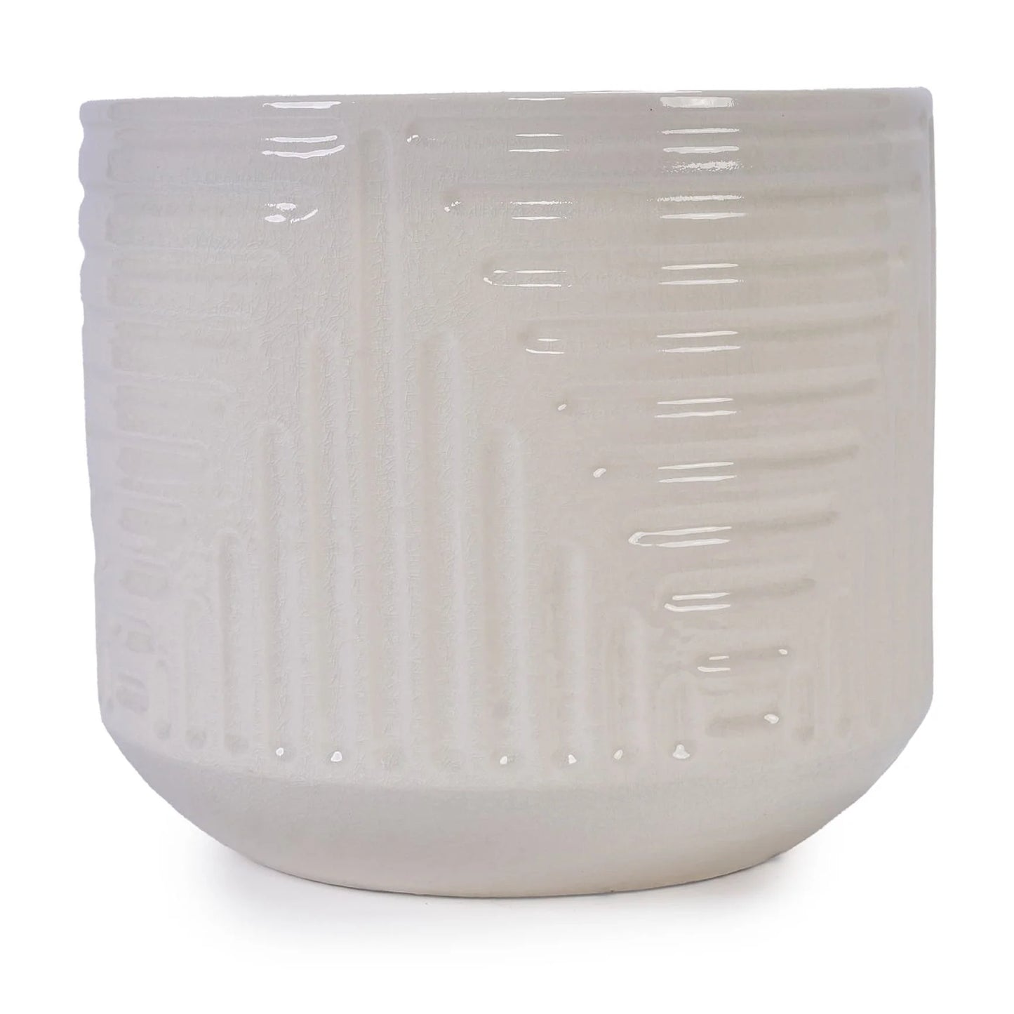 Modern Ceramic Flowerpot with Drainage Hole - Frost/Heat Resistant All-Weather Planter for Patio, Garden & Windowsill - White Glossy Finish, Ready-to-Use