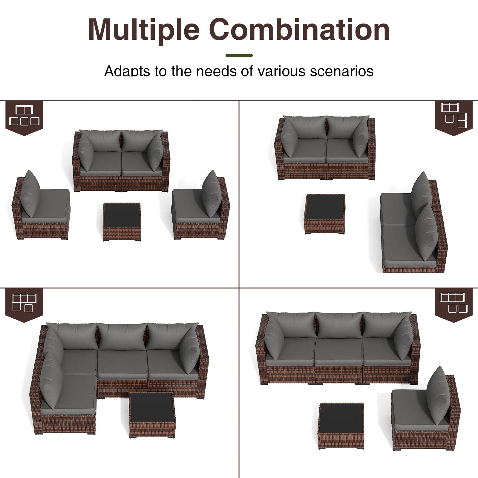 ELPOSUN Patio Furniture Set, Outdoor Patio Furniture Wicker Furniture Couch Set, 5 Pieces Outdoor Sectional Sofa, Patio Furniture Set, Outdoor Patio Set for Balcony Furniture (Grey)