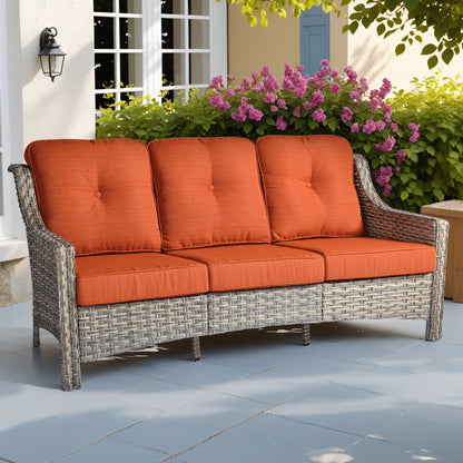 Ovios Outdoor Patio Sofa 3-Seater with Cushions All-Weather Wicker Rattan Couch for Garden, Porch, or Backyard