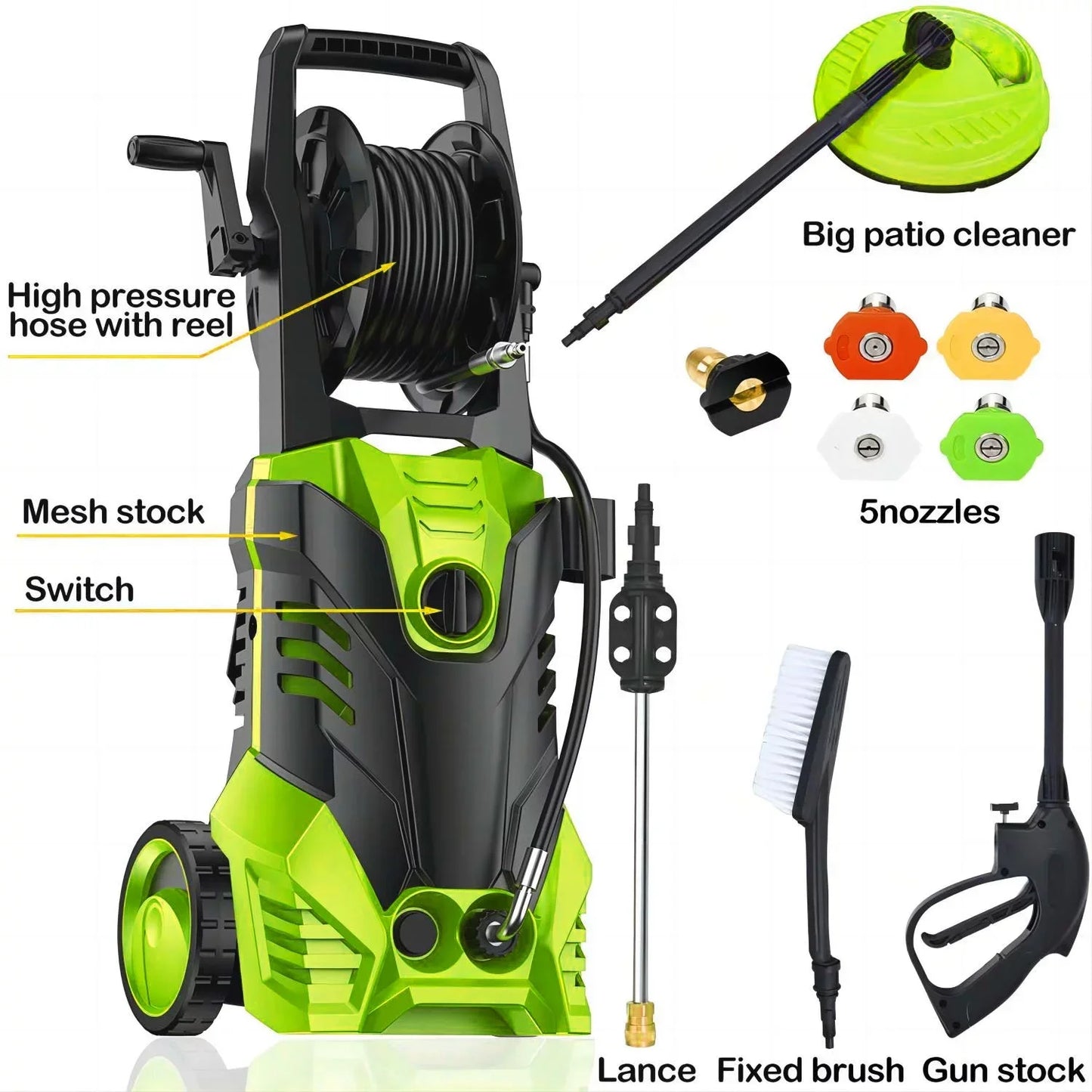 Fenbeli Electric Pressure Washer, 3800 PSI 2.6GPM Power Washer for Cars, Fences and Patios