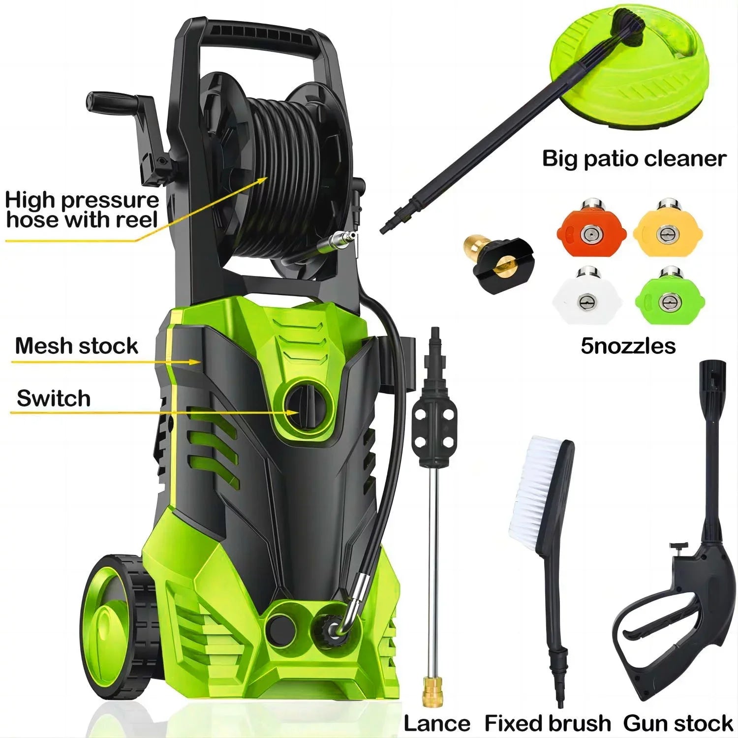 Fenbeli Electric Pressure Washer, 3800 PSI 2.6GPM Power Washer for Cars, Fences and Patios