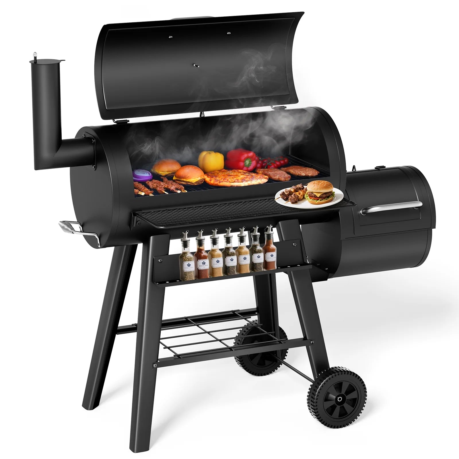 KingChii Heavy Duty Charcoal Grills with Charcoal Wood Offset Smokers for Outdoor Patio BBQ Grilling, 547 SQ.IN.