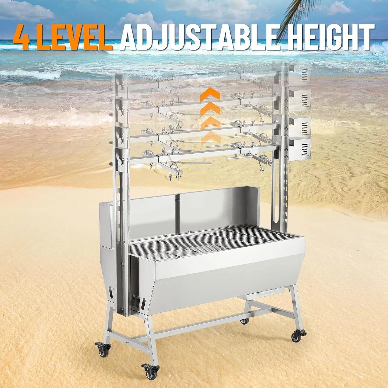 Huloretions 37"Grill Rotisserie Kit,Stainless Steel Electric Rotisserie 52W Rotatable Motor BBQ Rotisserie Kit,132LBS Capacity Pig Roaster Spit Rotisserie,Swivel BBQ Roasting Machine for Outdoor Patio
