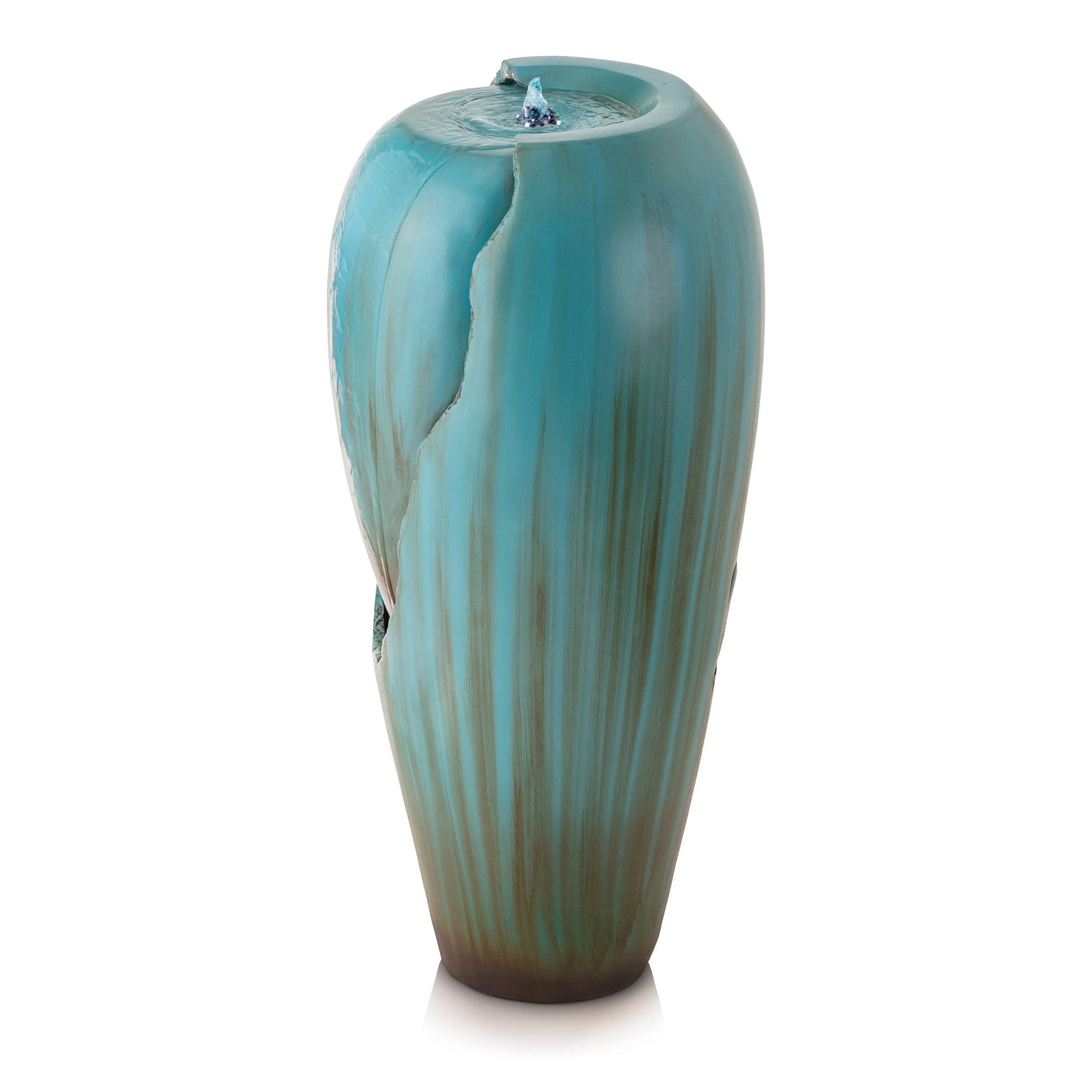 Alpine Corporation - 33" Tall Outdoor Antique Jar Water Fountain with LED Lights, Vintage Light Waterfall Relaxing Garden Fountain for Patio, Deck, or Yard (Turquoise)