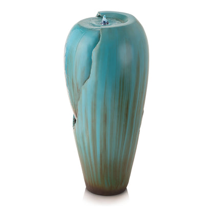 Alpine Corporation - 33" Tall Outdoor Antique Jar Water Fountain with LED Lights, Vintage Light Waterfall Relaxing Garden Fountain for Patio, Deck, or Yard (Turquoise)