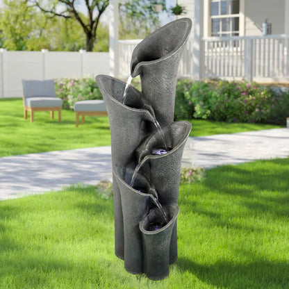 5-Tier Outdoor Water Fountains with LED Lights, 40" High Waterfalls Outdoor Water Feature for Garden Yard Patio Deck Home