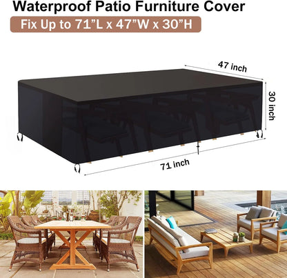 Patio Furniture Covers Waterproof,71 x 47 x 30 inch outdoor furniture cover waterproof,Dinosam Durable Outdoor Furniture Covers with 4 Windproof Buckles,Black Patio Table Cover Fits for 8-10 Seats