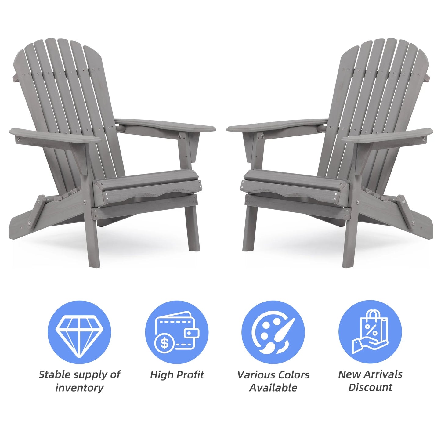 uhomepro Outdoor Adirondack Chairs Set of 2, Folding Fire Pit Chair, Weather Resistant Patio Lawn Chair for Outside Deck Garden Backyard Balcony, Gray