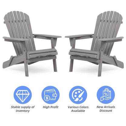 uhomepro Outdoor Adirondack Chairs Set of 2, Folding Fire Pit Chair, Weather Resistant Patio Lawn Chair for Outside Deck Garden Backyard Balcony, Gray