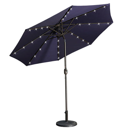 9ft Patio Umbrella Outdoor Market 32 LED Solar Umbrella with Tilt and Crank(Navy Blue)