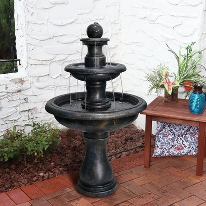 2 Tiered Floor Waterfall Fountain with Pump for Outdoor Patio Garden