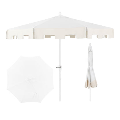 JONATHAN Y Baiona 9 ft. Market Patio Umbrella, Classic Mid-Century with UV Protection, Auto-Tilt, Crank and Wind Vent, White/Coral Pink