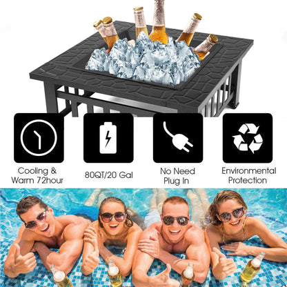 SEGMART Outdoor Fire Pit, 32" Square Metal Fire Pit Table, Stove Wood Burning Fire Pit Bowl, Spark Screen & Log Poker, Ideal for Yard Patio Beach Picnic Bonfire