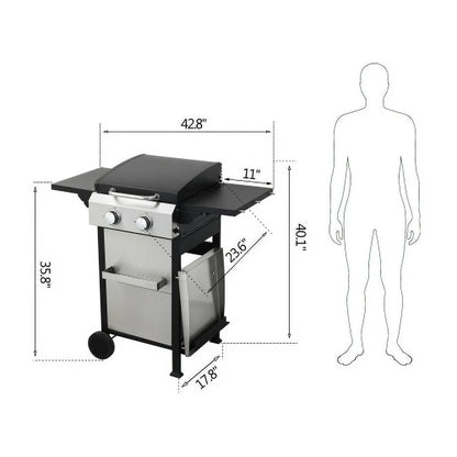 Yardmaster 24600 BTU Propane Gas Grill, 2-Burner BBQ Grill with Side Tables, Wire Enamel Cooking Grids, for Patio, Pool, Yard, Picnic and outdoor Barbecue