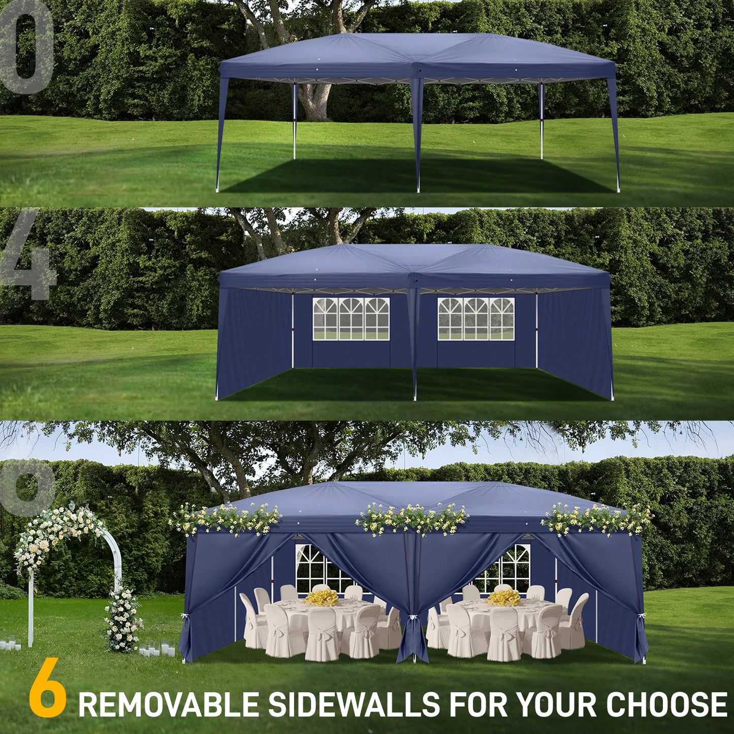 UBesGoo Ez Pop Up Patio Canopy Tent Gazebo Outdoor Party with 6 Sidewalls 10 x 20 ft Blue