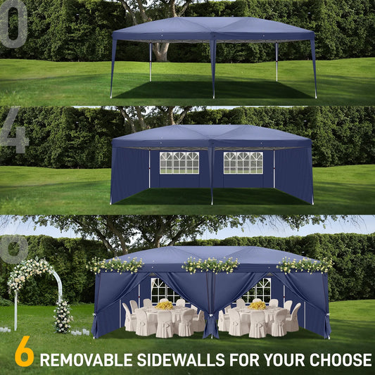 UBesGoo Ez Pop Up Patio Canopy Tent Gazebo Outdoor Party with 6 Sidewalls 10 x 20 ft Blue