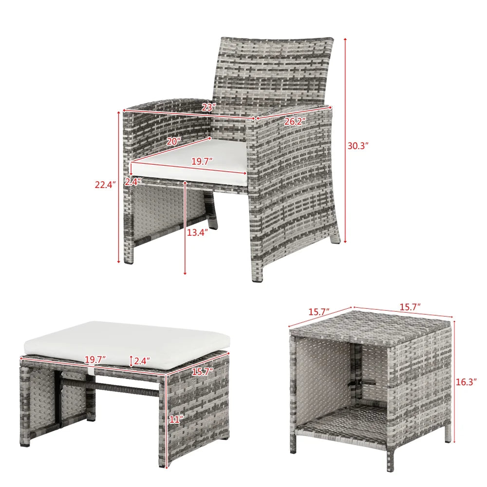 Patio Set Outdoor Furniture, 5 PCS Patio Bistro Set with Glass Coffee Table, Patio Sectional Sofa Conversation Set, Outside Furniture Set for Garden, Backyard, Porch, Balcony, Poolside, JA2936