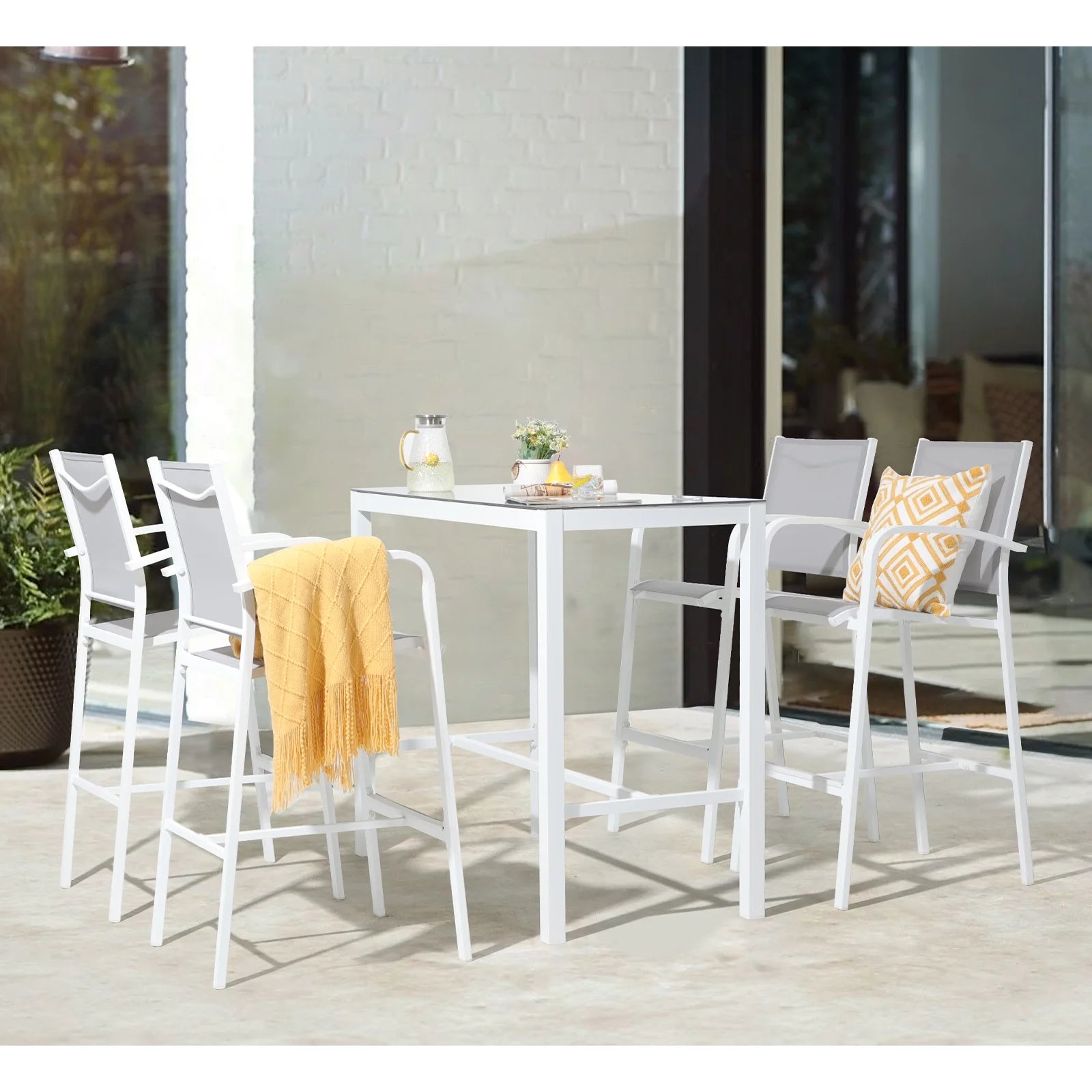 OC Orange-Casual Patio Bar Chair Set of 2, Outdoor & Indoor Bar Stools, All-Weather Aluminum Textile Fabric High Top Patio Dining Chairs, White