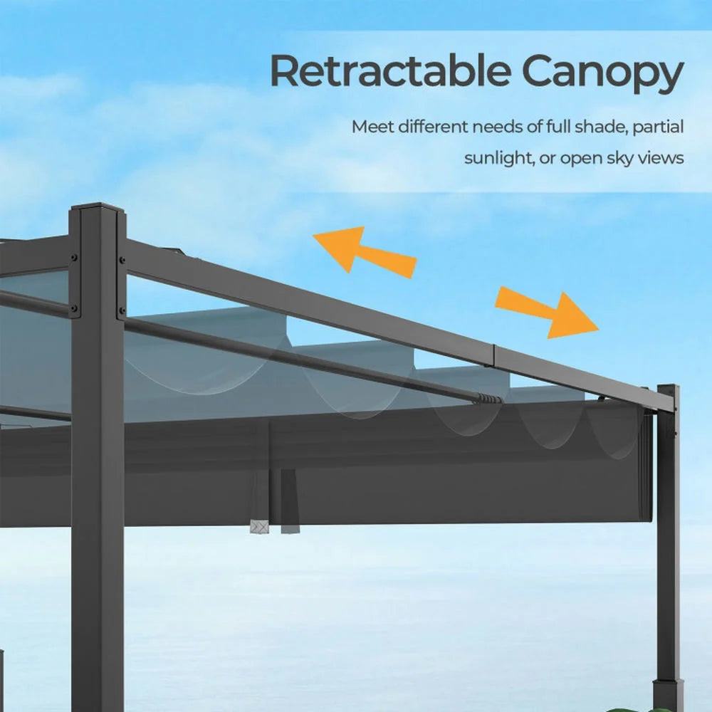 Spaco Outdoor Gazebo,Patios Gazebos,10 x 10 Feet Outdoor Pergola with Retractable Canopy and Metal Columns-Gray