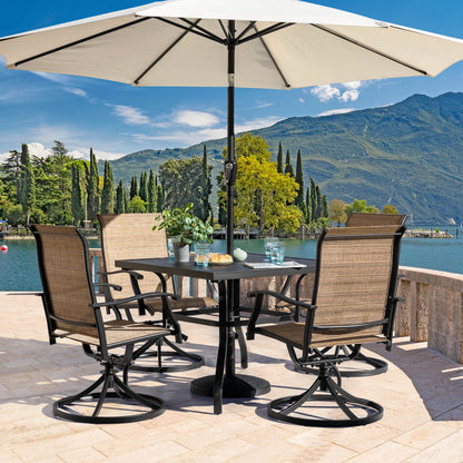 Nuu Garden 5 Piece Outdoor Patio Dining Set, Metal Patio Furniture Set 4 Textilene Swivel Chairs and 37" Square Iron Umbrella Dining Table,Black and Brown
