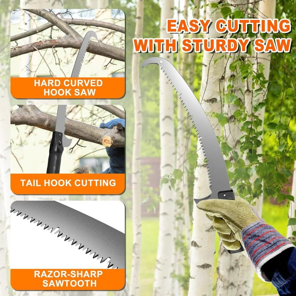 30FT Reach Pole Saw for Tree Trimming, Telescoping Tree Pruner Extendable with 5-24FT Extension Pole, Manual Saw for Yard, Garden, Patios