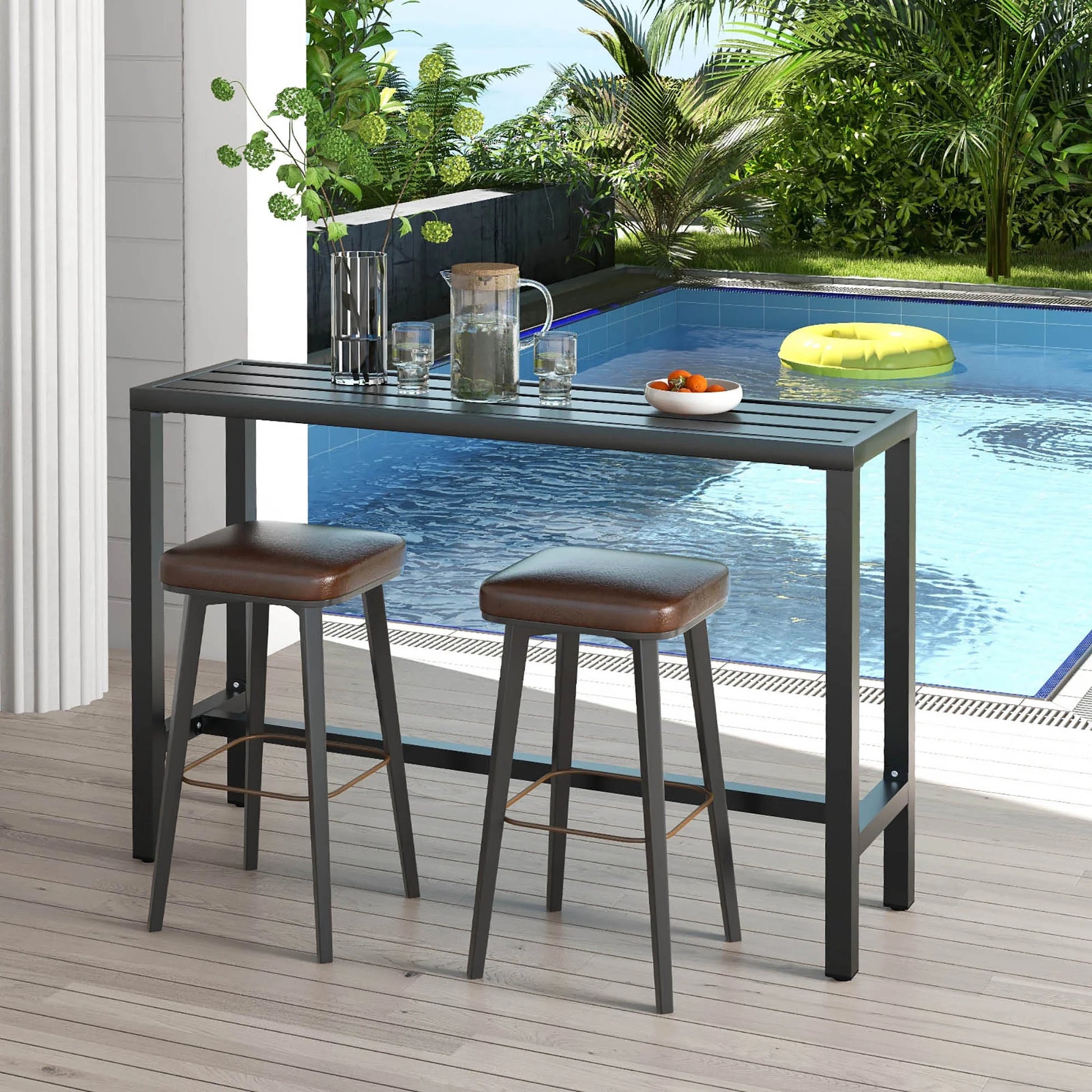 Costway Outdoor Metal Bar Table 55'' Patio Rectangular Counter Height Dining Table Black