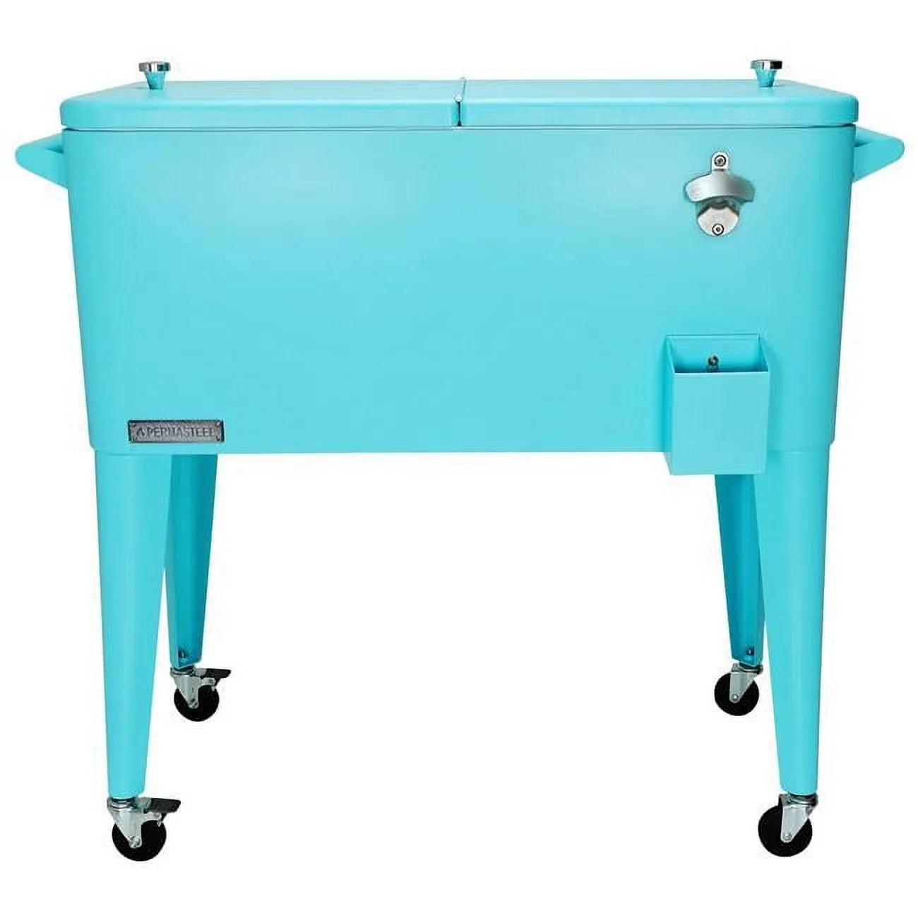 Permasteel 80-Qt Classic Outdoor Steel Patio Cooler on Wheels, Beverage Rolling Cart, Pink