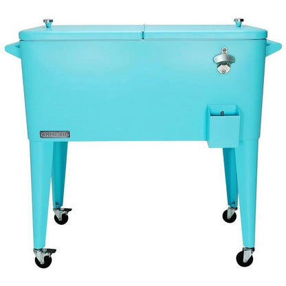 Permasteel 80-Qt Classic Outdoor Steel Patio Cooler on Wheels, Beverage Rolling Cart, Pink