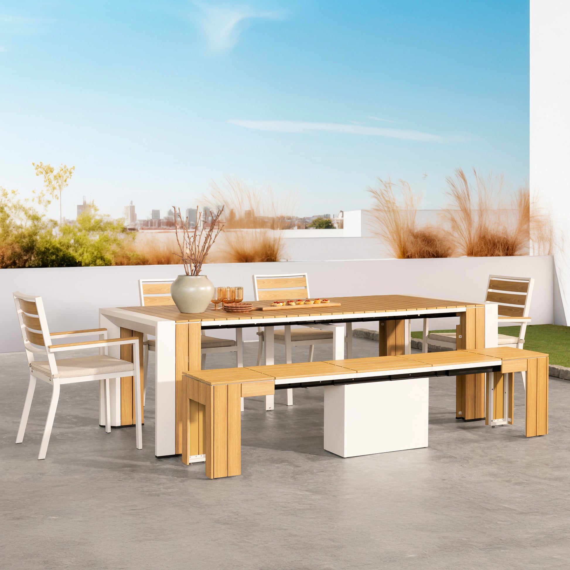 Transformer Table Extendable Outdoor Patio Dining Set