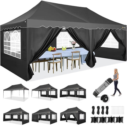 HOTEEL 10x20 Pop Up Canopy Tents for Parties, Outdoor Tent with Wheeled Bag & 4 Sandbags, Easy Setup Shelter Gazebo for Wedding, Patio Events, Commercial, Party -Waterproof and UV50+, Dark Blue