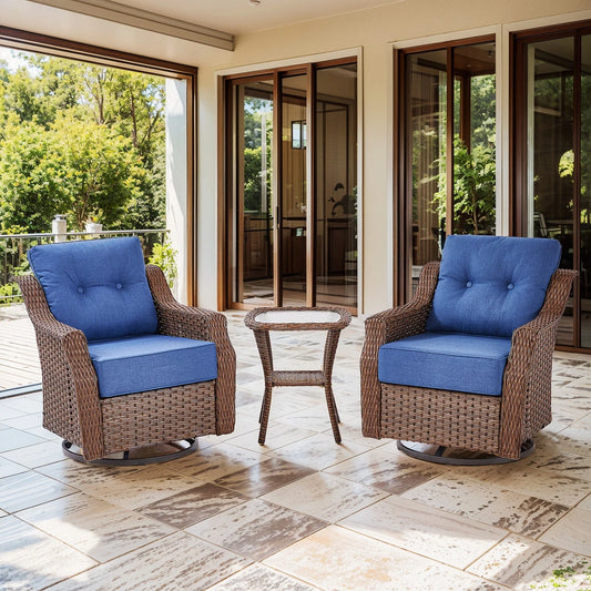 Bellefurn Outdoor Patio Furniture Set,Swivel Rocker Patio Chairs with 6" Thick Cushion and Side Table,Rattan Outdoor Conversation Set for Porch,Deck,Yard