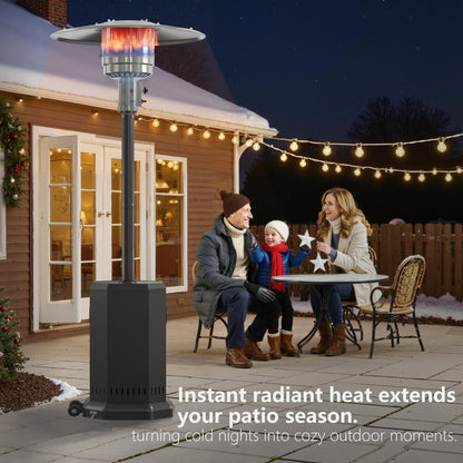 50,000 BTU Propane Patio Heater, Outdoor Heater with Table Design, 2025 Upgrade Stainless Steel Burner, and Wheels, Portable Heater for Home and Commercial, Gray