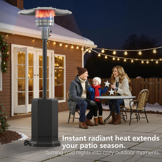 50,000 BTU Propane Patio Heater, Outdoor Heater with Table Design, 2025 Upgrade Stainless Steel Burner, and Wheels, Portable Heater for Home and Commercial, Gray