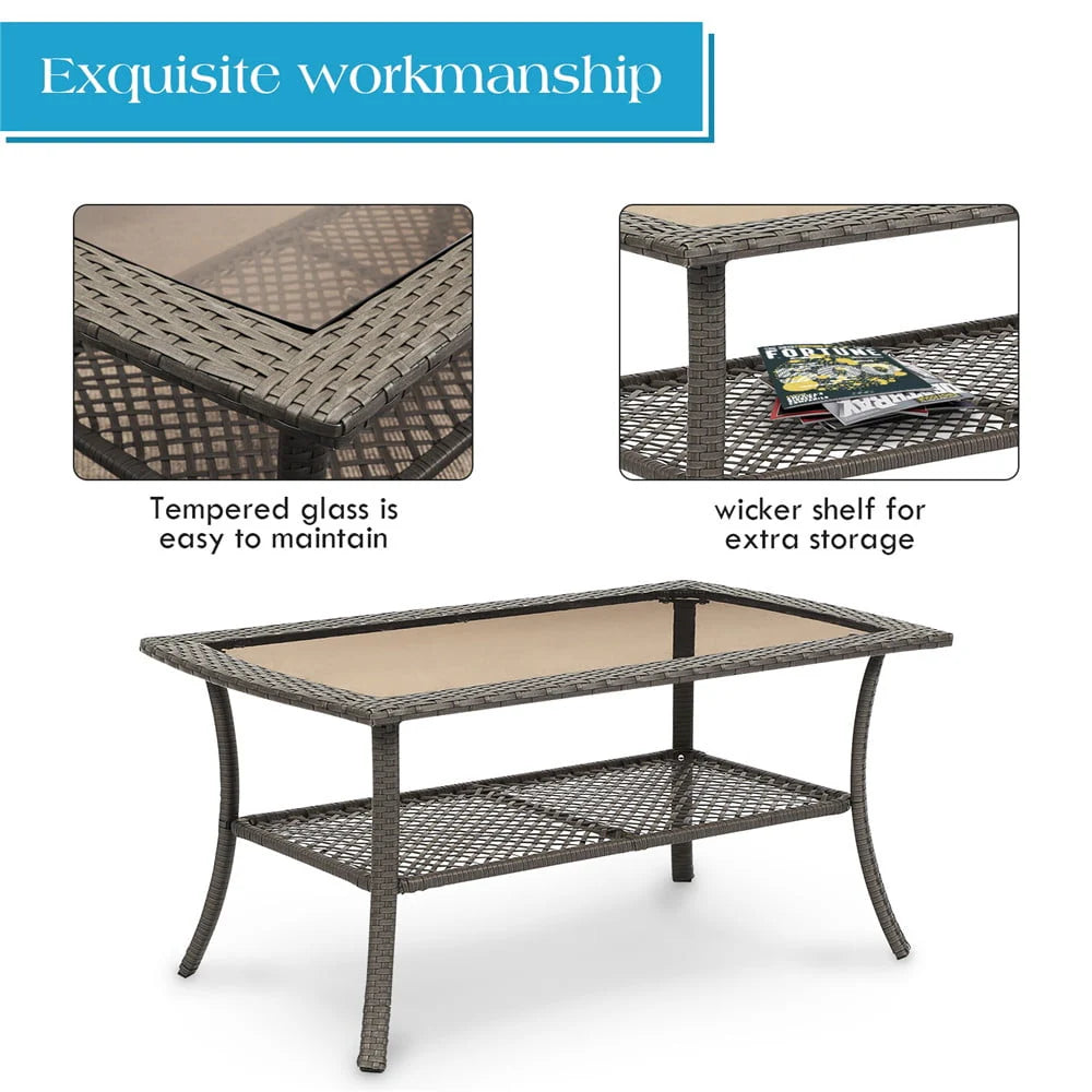 Superjoe Outdoor Furniture Sets 4 Pcs Patio Wicker Conversation Set Rattan Sofa with Coffee Table and Cushions, Gary