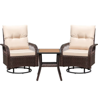 Lacoo 3 Piece Outdoor Bistro Set Patio 360° Swivel Rocking Chairs & Table All-Weather Rattan High Back Conversation Set for Backyard Porches Garden