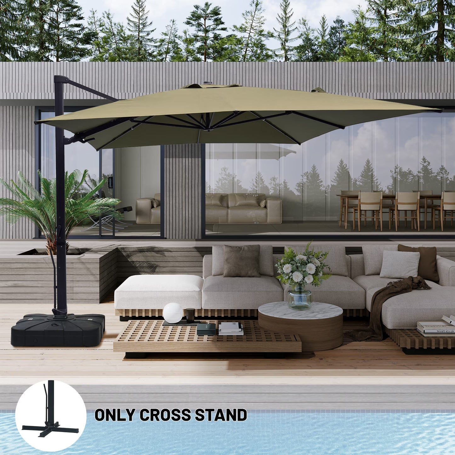 Boyel Living 10 x 13 FT Rectangle Patio Offset Umbrella Outdoor Large Cantilever Umbrella Heavy Duty Sun Umbrella, Gray(Without Base)