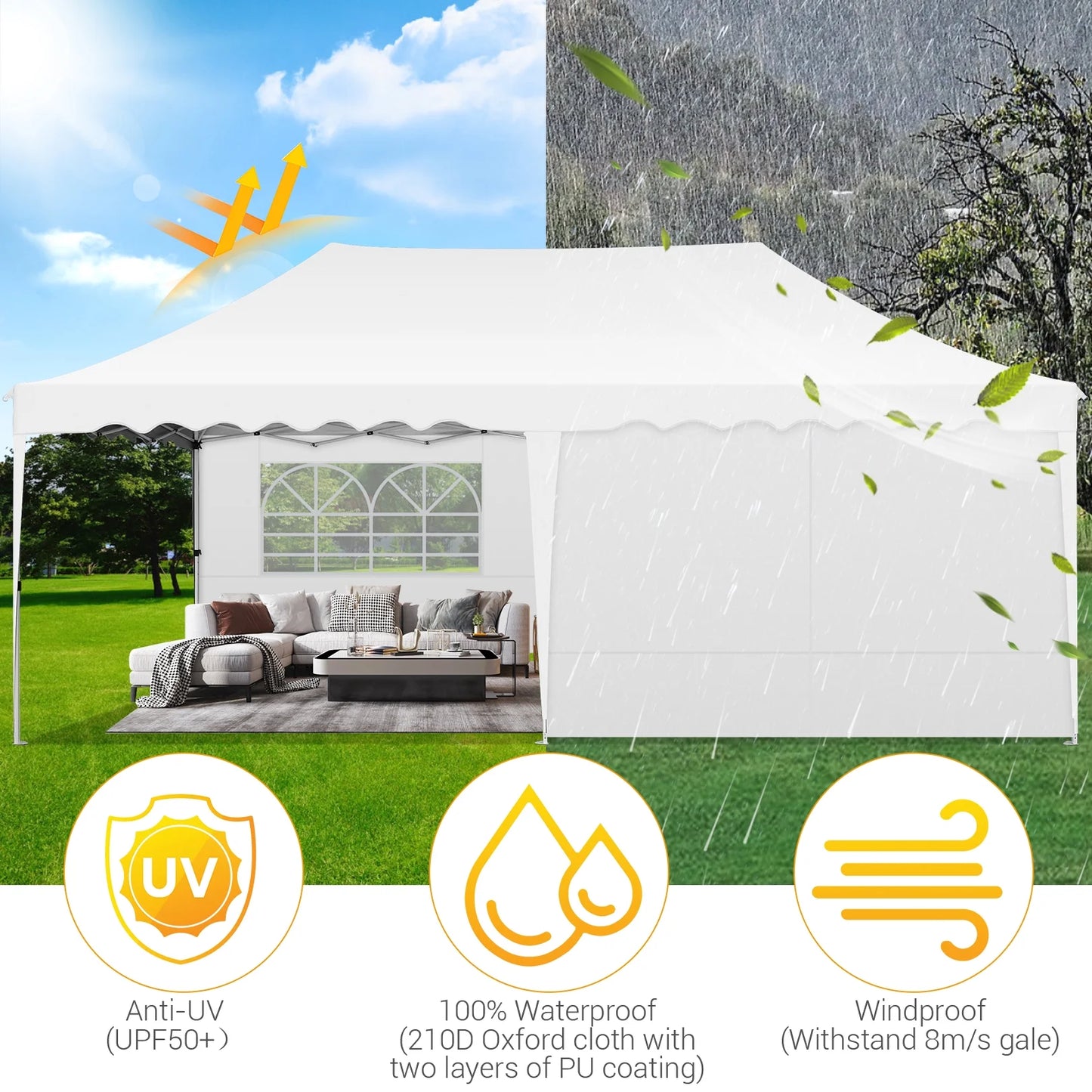 SANOPY 10'x 20' Pop up Canopy Tent, Commercial Heavy Duty Canopy with 6 Removable Side Walls Portable Shelter for Patio Picnic Gazebo Party Wedding, White