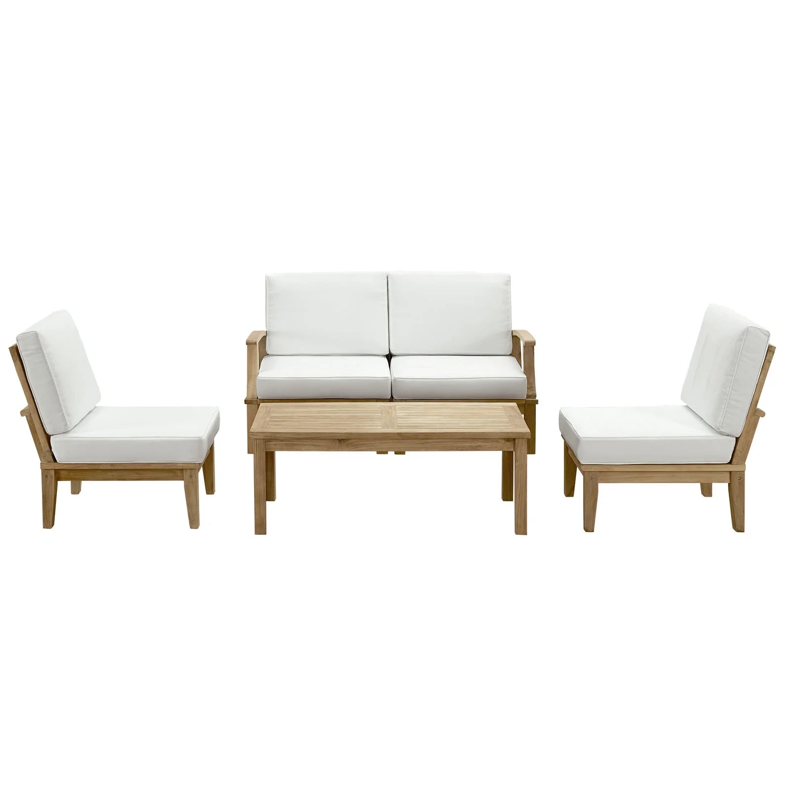 Modway Marina Modern Wood 5-Piece Patio Teak Sofa Set in Natural/White