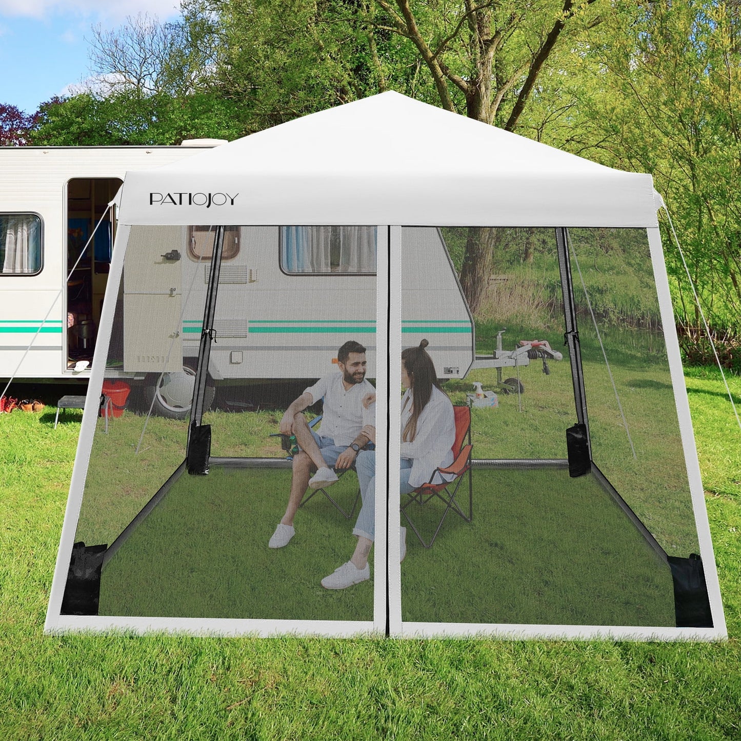 Costway 10x10Ft Patio Outdoor Instant Pop-up Canopy Slant Leg Mesh Tent Folding White