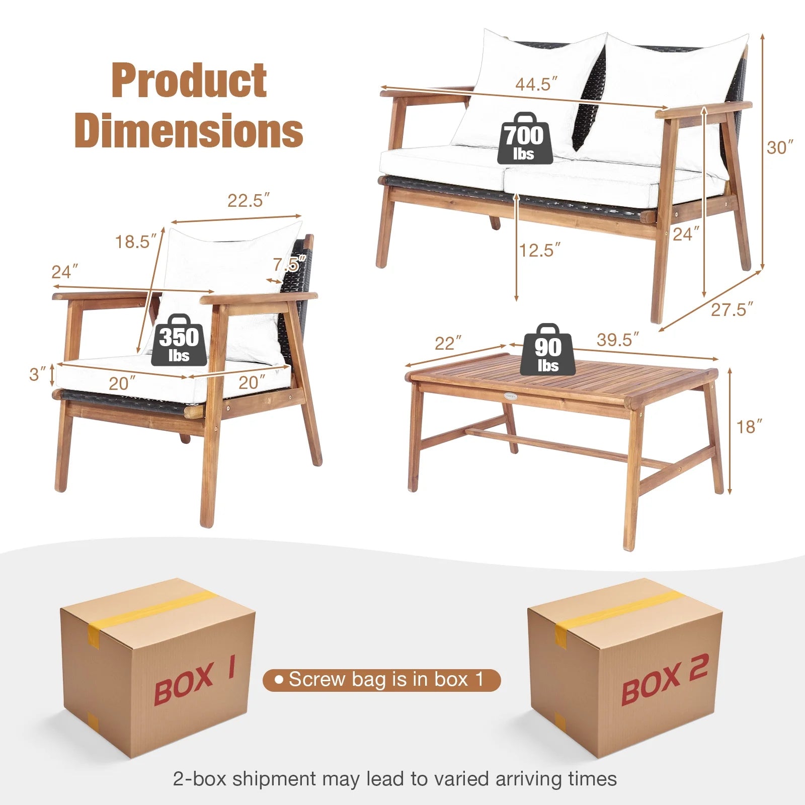 Patiojoy 8PCS Patio Rattan Furniture Set Wood Frame Cushioned Sofa with Coffee Table Sectional Conversation Sofa Set for Garden Brown