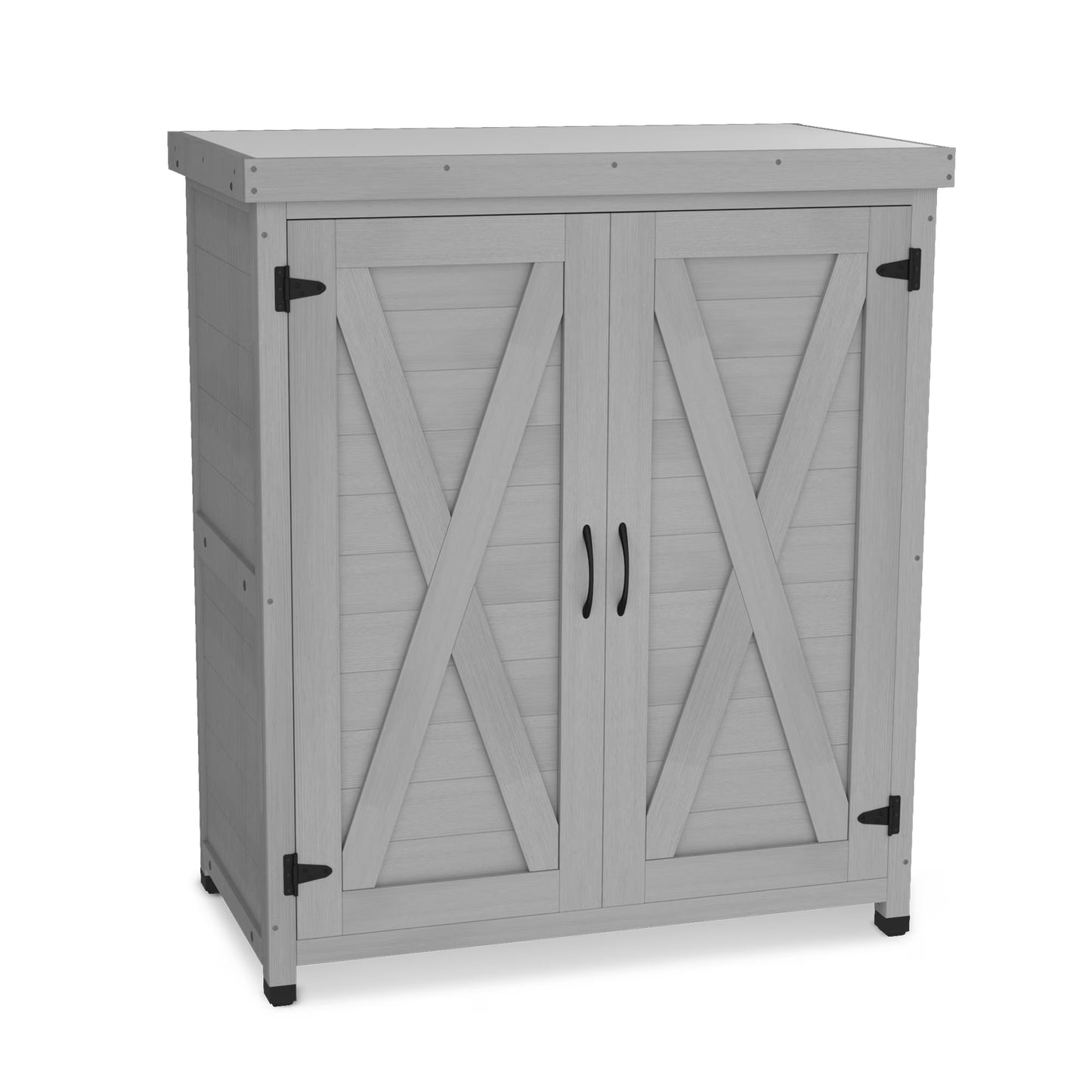 Potting Bench with Storage Cabinet and Metal Table Top for Outdoor Patio,Outdoor Work Station TableGray