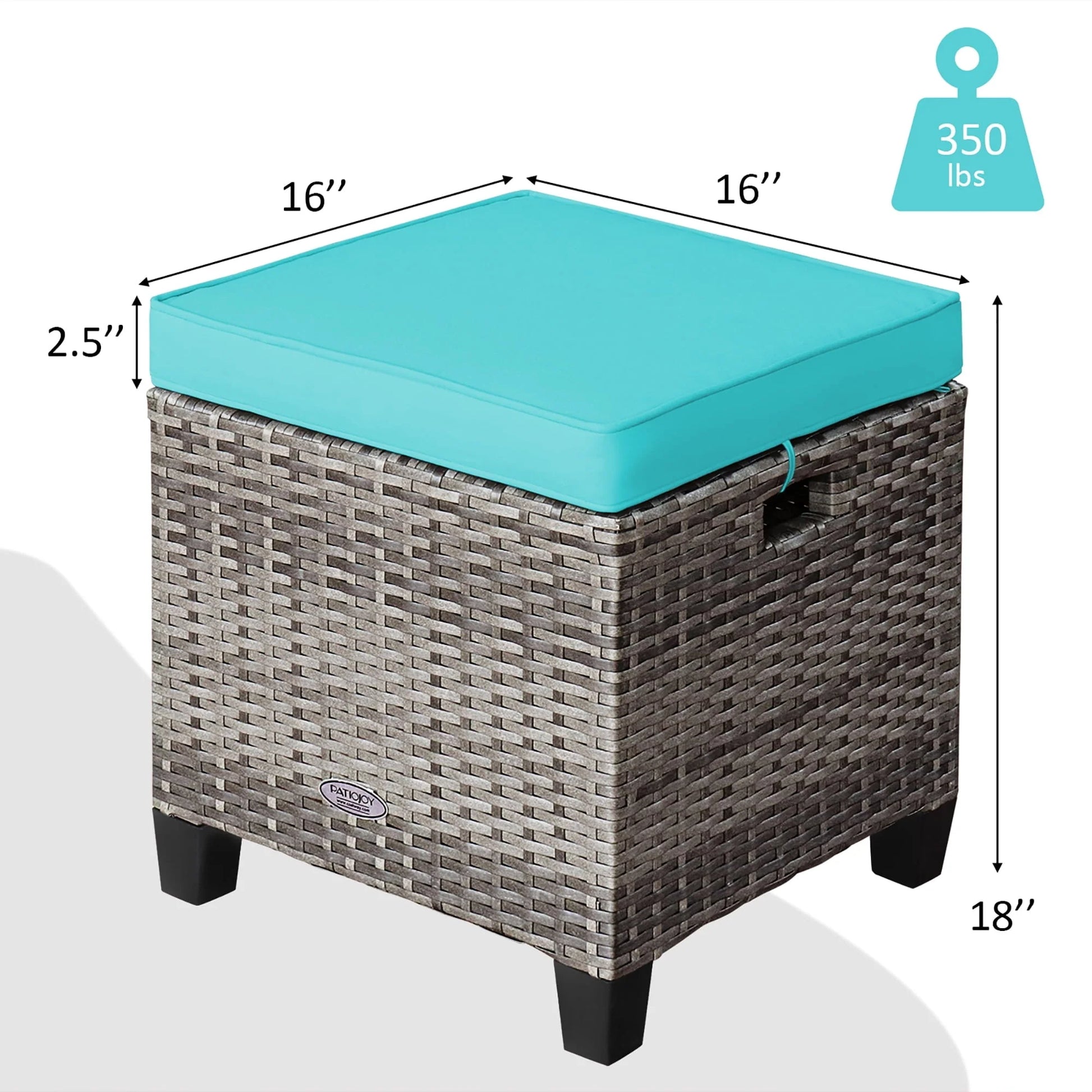 Costway 2PCS Patio Rattan Cushioned Ottoman Seat Foot Rest TableTurquoise