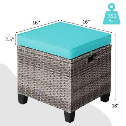 Costway 2PCS Patio Rattan Cushioned Ottoman Seat Foot Rest TableTurquoise