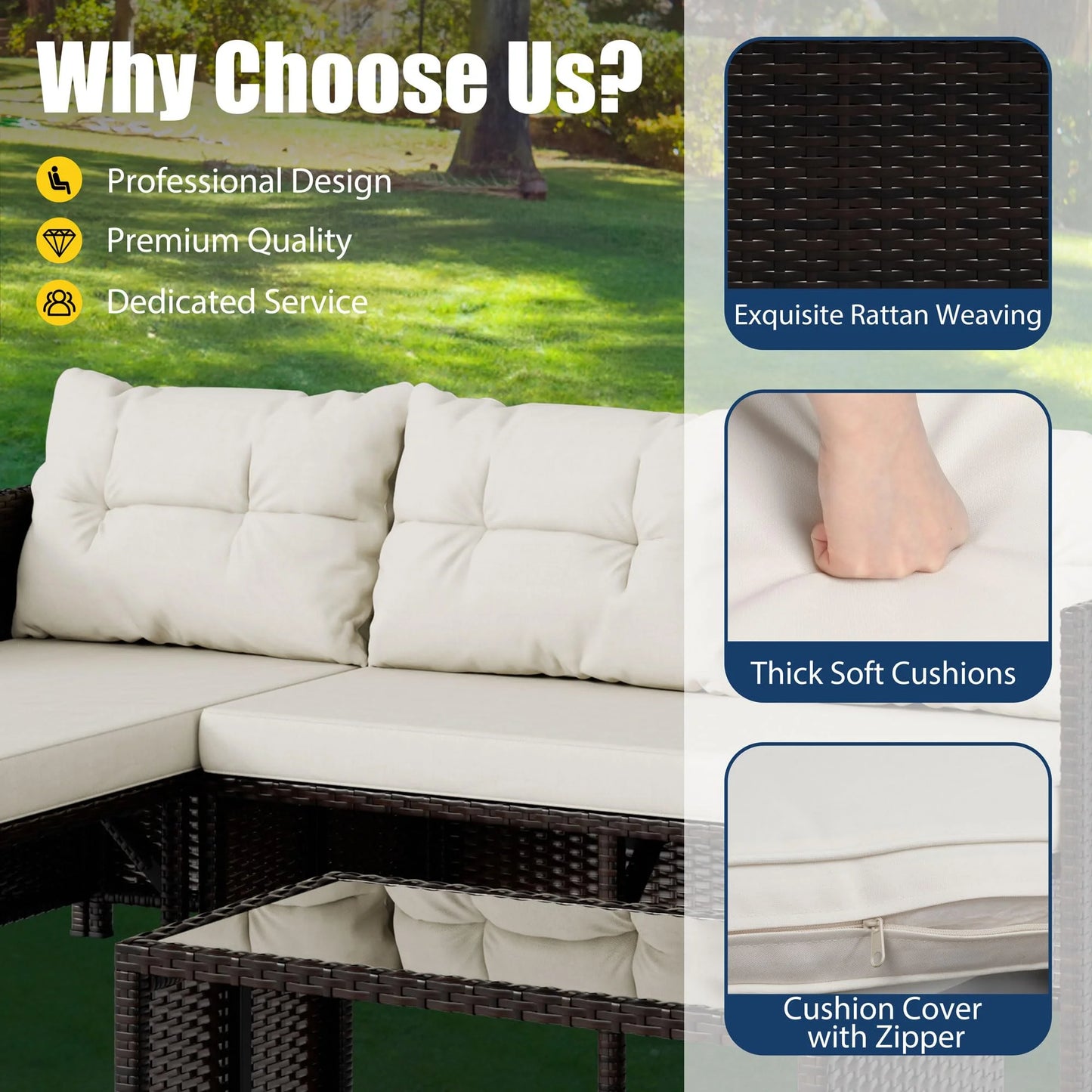Tappio 4-Seat Patio Furniture Sets All Weather Outdoor Sectional Patio Sofa Manual Weaving Wicker Rattan Patio Seating Sofas with Cushion
