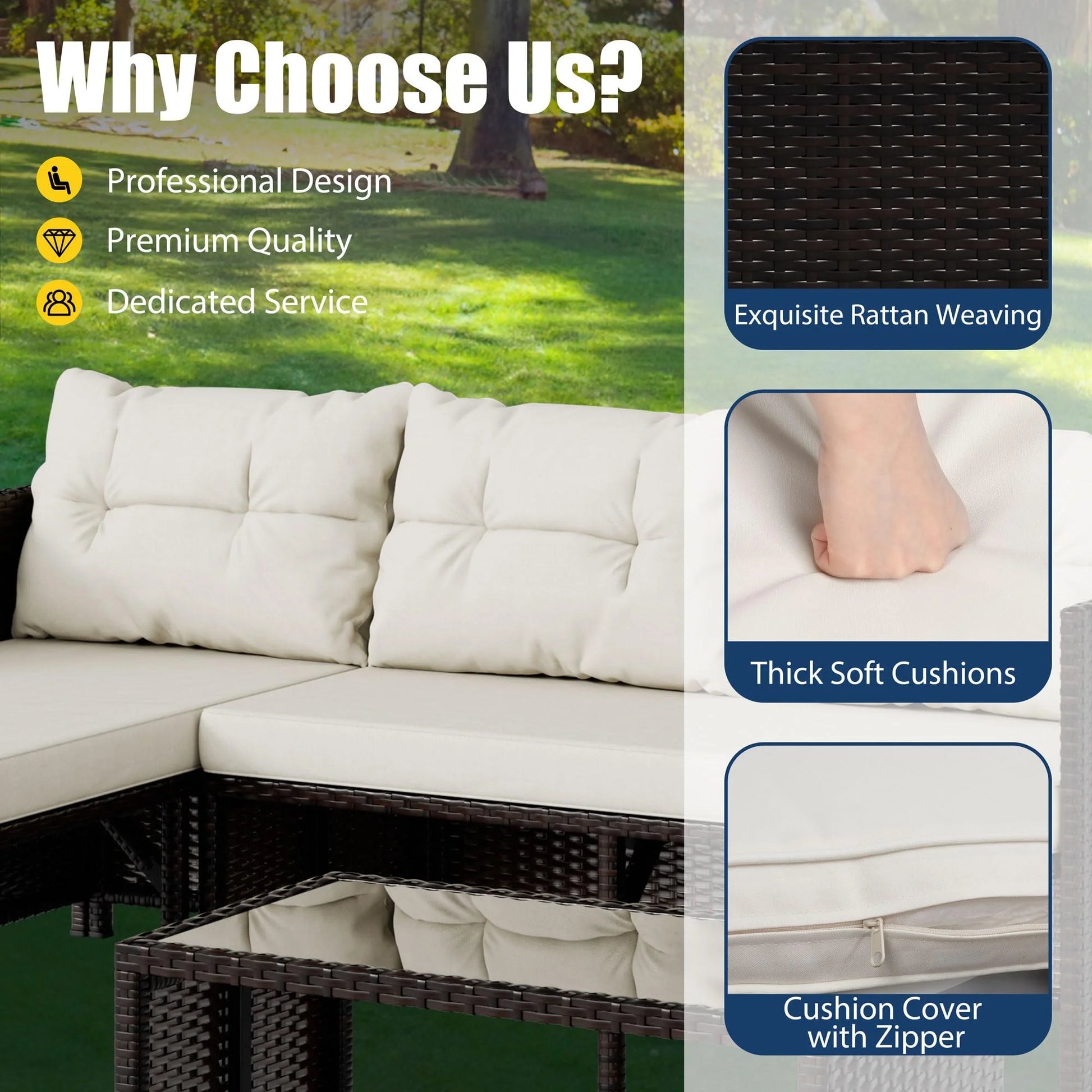 Tappio 4-Seat Patio Furniture Sets All Weather Outdoor Sectional Patio Sofa Manual Weaving Wicker Rattan Patio Seating Sofas with Cushion